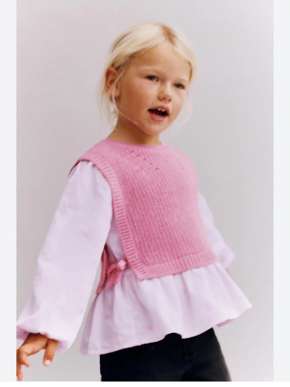 Zara Kids Heart Embroidery Shirt with Knitted Vest